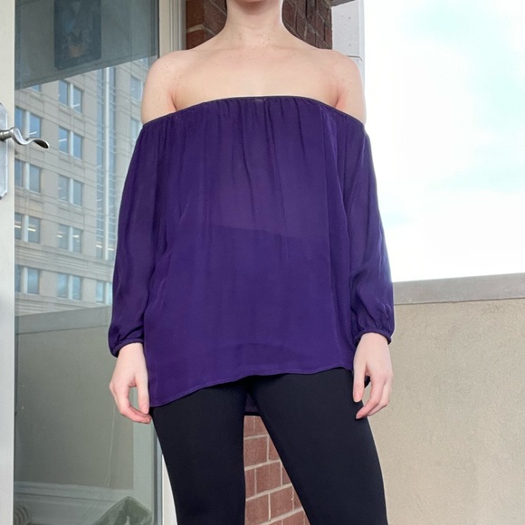 Zoa New York Tops - 100% silk off the shoulder purple top.